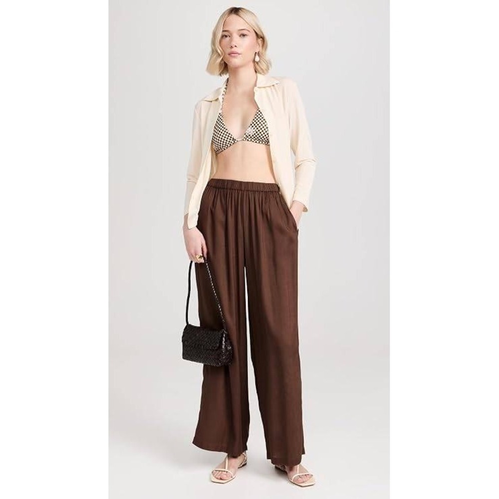 Playa Lucila Wide Leg Pull On Pants Womens Sz Medium Brown Boho Lagenlook Resort